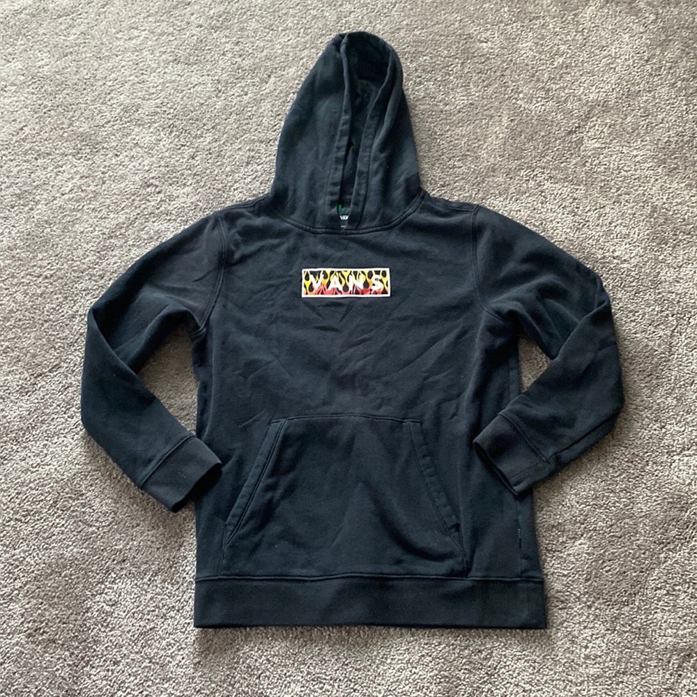 Vans Black Flames Graphic Logo Hoodie Streetwear SIZE M
